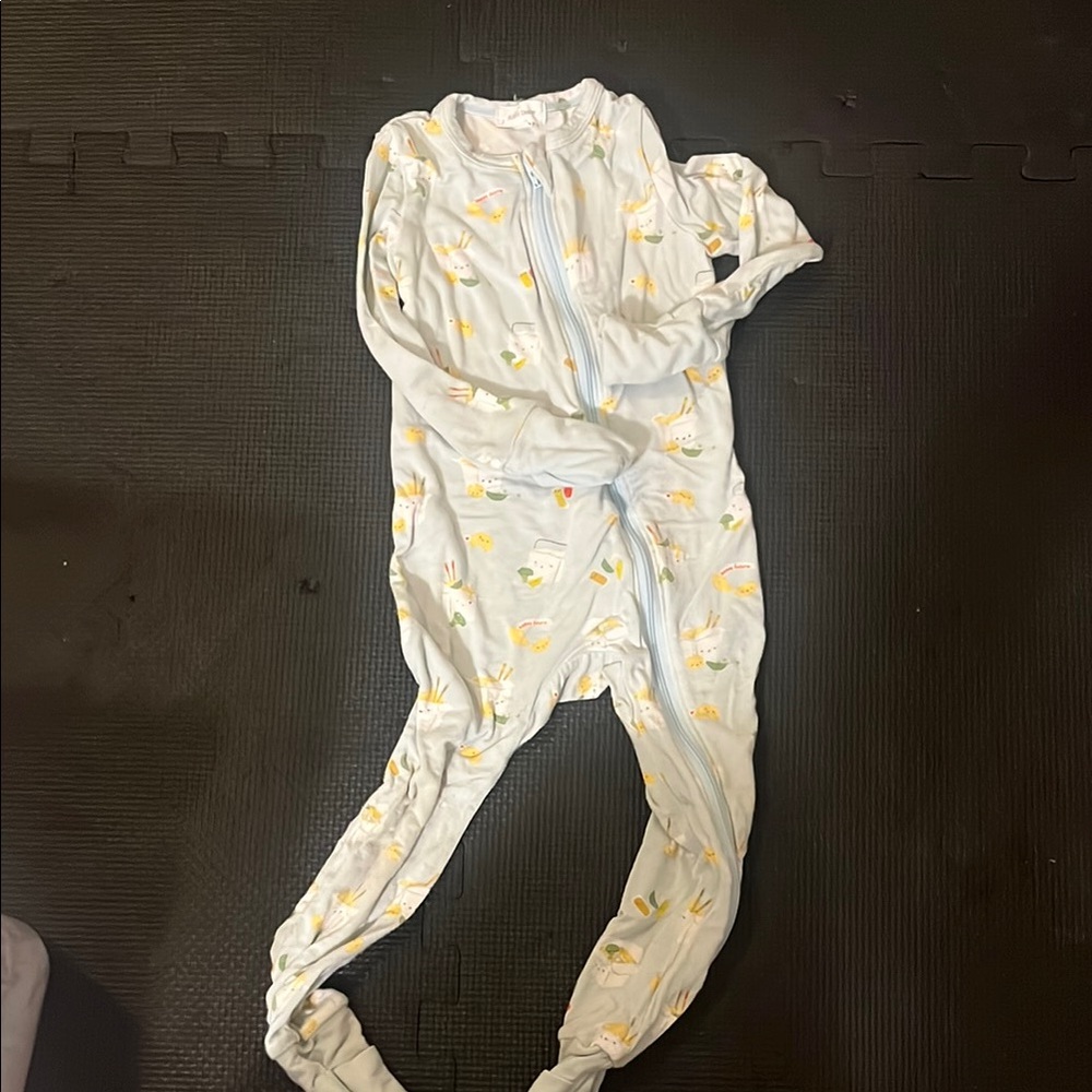 Angel dear Kids One Piece Pajama - Light Blue with Yellow Chinese food. EUC